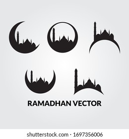 set of logo mosque and crescent moon. suitable for ramadan kareem, hajj, eid al-fitr and eid al-adha.