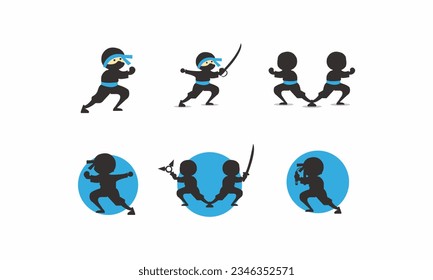 set of logo ninja character kids vector icon