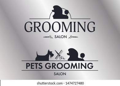 Set of logo for pet styling and grooming shop, hair salon, pet store for dogs and cats, web site design. Vector illustration