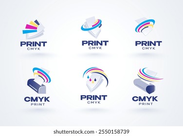 Set logo print polygraphy and cmyk printing theme graphic design prepress and press copy 