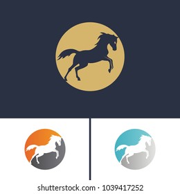 Set logo running horse, two-colored circle and running horse in it