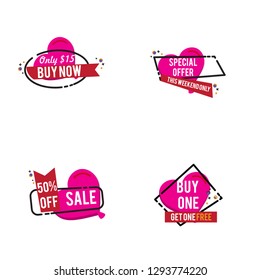 Set logo, sets, badges, stickers for Valentine's Day promotion. Notice of discounts, price tags sale Valentine's Day. Vector