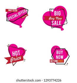 Set logo, sets, badges, stickers for Valentine's Day promotion. Notice of discounts, price tags sale Valentine's Day. Vector