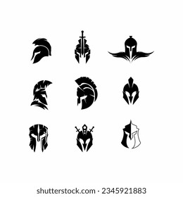 set of logo spartan helmet vector icon