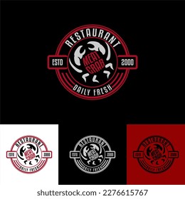 set of logo, sticker, label, sigange, emblem, vintage, retro seafood, crab, round crab meat, sign suitable for restaurant, cafe, street food, grilled crab