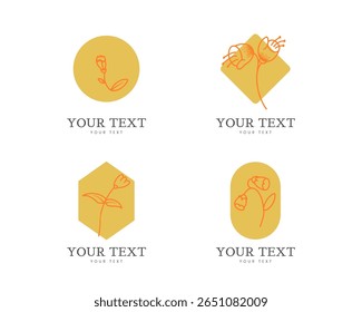 set of logo and symbol with delicate hand drawn for business, natural product, organic product, farm product, beauty products. design vector on white background