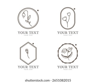set of logo and symbol with delicate hand drawn for business, natural product, organic product, farm product, beauty products. design vector on white background