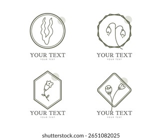 set of logo and symbol with delicate hand drawn for business, natural product, organic product, farm product, beauty products. design vector on white background