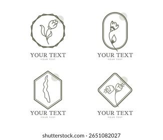 set of logo and symbol with delicate hand drawn for business, natural product, organic product, farm product, beauty products. design vector on white background