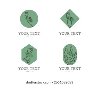 Conjunto de logotipo y símbolo con delicado dibujado a mano para negocios, producto natural, producto orgánico, producto agrícola, productos de belleza Vector de diseño sobre fondo blanco