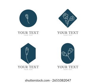 Logo- und Symbolsatz mit zarter Handzeichnung für Unternehmen, Naturprodukt, Bio-Produkt, Bauernhofprodukt, Beauty-Produkte. Designvektor auf weißem Hintergrund