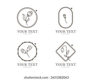 set of logo and symbol with delicate hand drawn for business, natural product, organic product, farm product, beauty products. design vector on white background