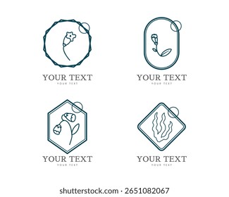 set of logo and symbol with delicate hand drawn for business, natural product, organic product, farm product, beauty products. design vector on white background