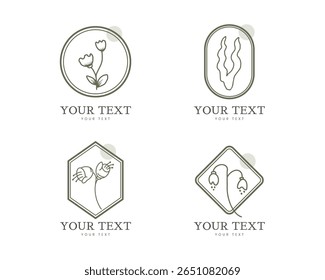 set of logo and symbol with delicate hand drawn for business, natural product, organic product, farm product, beauty products. design vector on white background