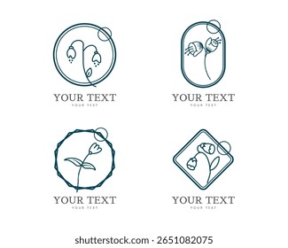 Conjunto de logotipo y símbolo con delicado dibujado a mano para negocios, producto natural, producto orgánico, producto agrícola, productos de belleza Vector de diseño sobre fondo blanco