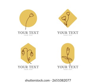 Logo- und Symbolsatz mit zarter Handzeichnung für Unternehmen, Naturprodukt, Bio-Produkt, Bauernhofprodukt, Beauty-Produkte. Designvektor auf weißem Hintergrund