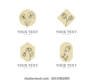 set of logo and symbol with delicate hand drawn for business, natural product, organic product, farm product, beauty products. design vector on white background