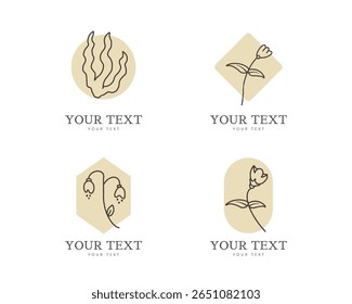 set of logo and symbol with delicate hand drawn for business, natural product, organic product, farm product, beauty products. design vector on white background