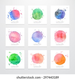 Set of  logo templates, abstract backgrounds with watercolor design in vector. Abstract colorful watercolor splashes, paint stains. Artistic concept