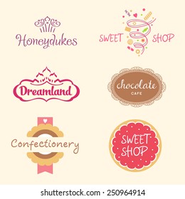 Set Of Logo Templates For Confectionery, Bakery. Candy Store. Candy And Cookies. Bright, Festive Style.