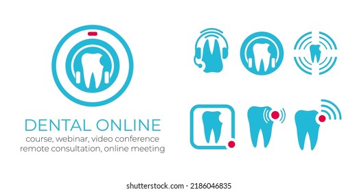 Un conjunto de plantillas de logotipo para cursos de odontología en línea, webinars, conferencias web.