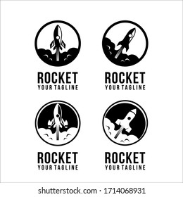 Set of logo templates with rocket launch.