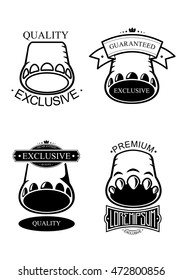 Set logo templates with the silhouette of an elephant foot, a hippo or a dinosaur, and additional elements to the framework for titles in different styles