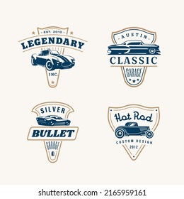 Set of logo templates. Vintage style vector illustration element for retro design label. Suitable for garage, shops, tires, car wash, car restoration, repair and racing