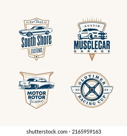 Set of logo templates. Vintage style vector illustration element for retro design label. Suitable for garage, shops, tires, car wash, car restoration, repair and racing