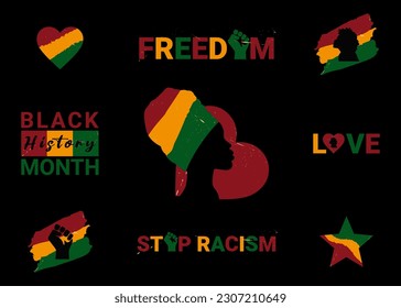 Set logo with text and illustration Black history month, colorful minimal vector illustration in retro style.