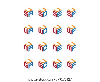 Set logo with three letters. hexagon logo
