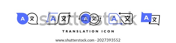 Set of logo for\
translator app. Online language translator. Chat bubbles\
translation for best communication or learning languages. Logo\
design. Vector\
illustration.