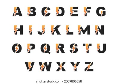 Set logo vector lightning effect inside all alphabet letters full pack graphic design template vector illustration