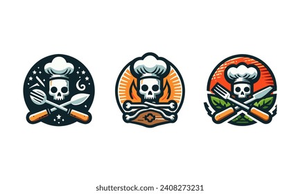 set of logo vector skeleton chef