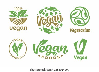 Set logo vegan Vector Lettering Sign Illustration. - Vector