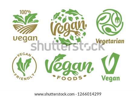 Set logo vegan Vector Lettering Sign Illustration. - Vector