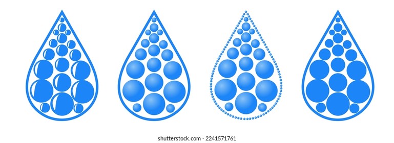 Set logo of the water drop. Concept blue minimalistic water drop logo.