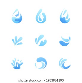 Set Logo of Water. Pack of nine Water with abstract forms. 