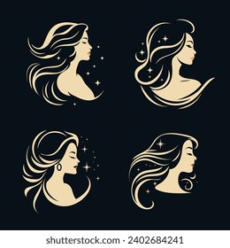 Set Logo woman. Logo girl. Logo woman for a beauty salon. Vector illustration