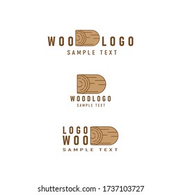 Set of logo for wooden works with logs of wood, isolated on white background. For wood craftsman, carpentry service and sawmill service. Wooden work stamp and banner making. Vector illustration eps 10