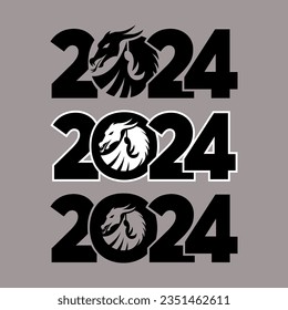 Conjunto de logos 2024 con dragones. Icono con el símbolo del año. Diseño sencillo, moderno y conciso. Año Nuevo Chino. 