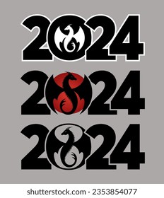 Conjunto de logos 2024 con dragones. Icono con el símbolo del año. Diseño sencillo, moderno y conciso. Año Nuevo Chino. 