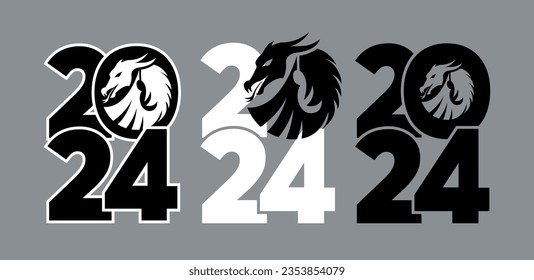 Conjunto de logos 2024 con dragones. Icono con el símbolo del año. Diseño sencillo, moderno y conciso. Año Nuevo Chino. 