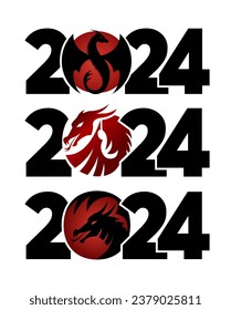 Set of logos 2024 with dragons. Icon with the symbol of the year. Simple, modern, and concise design. Chinese New Year.