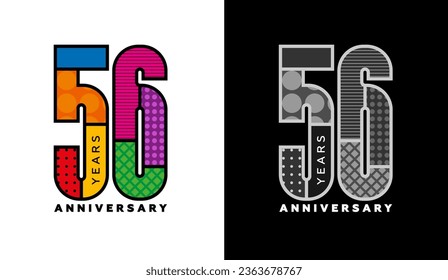 Set of logos for 56th anniversary, fifty-sixth anniversary, colorful logo for celebration event, invitation, congratulations, web template, flyer and booklet, retro symbol