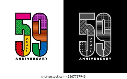 Set of logos for 59th anniversary, fifty-ninth birthday, colorful logo for celebration event, invitation, congratulations, web template, flyer and booklet, retro symbol