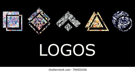 Set of logos with abstract expressionism fill. Vector Illustration