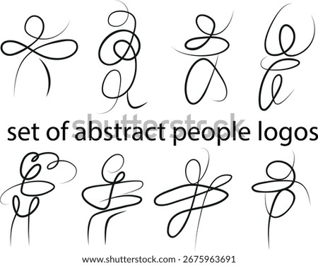 set of logos of abstract people drawn with various lines. For logos of companies, studios and halls