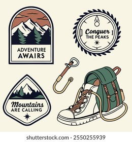 a set of logos for the adventure. a collection of logos including a backpack backpack and backpack