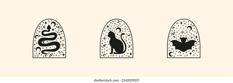 Set of Logos with Animals, Stars, Moons and esoteric signs. 